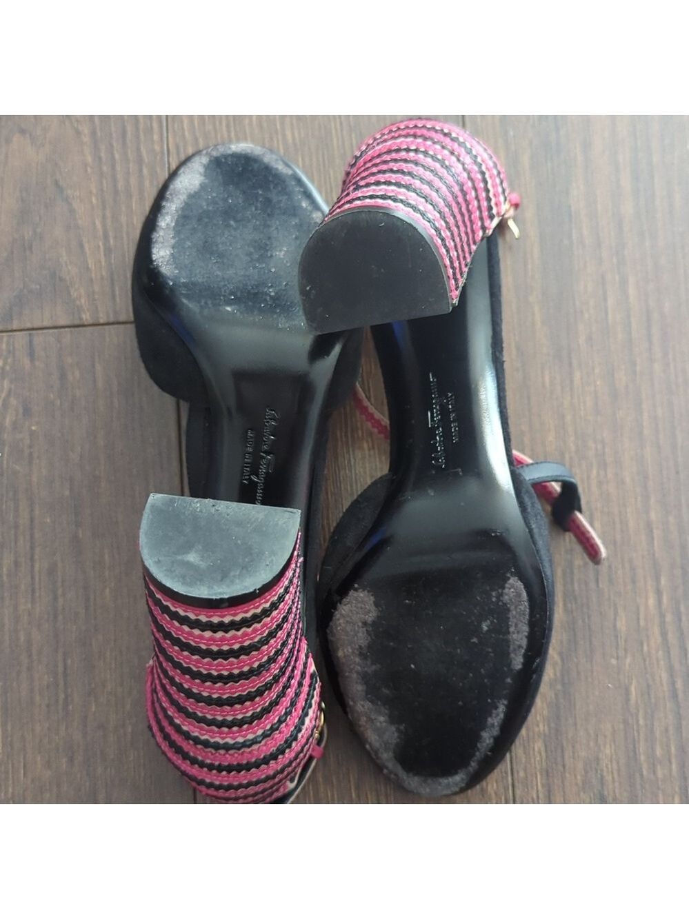 Salvatore Ferragamo Black/Pink Suede And Leather Fergie T-Strap Pumps - Picture 12 of 13